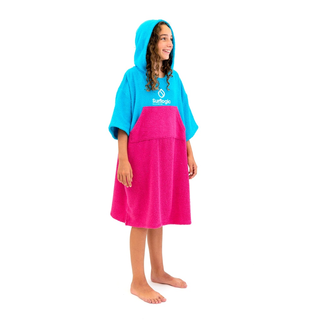 PONCHO SURFLOGIC JUNIOR CYAN/ROSA NEON