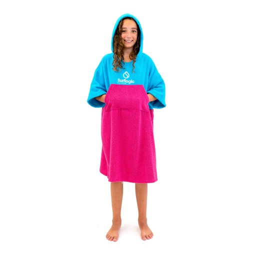 [59807] PONCHO SURFLOGIC JUNIOR CYAN/ROSA NEON